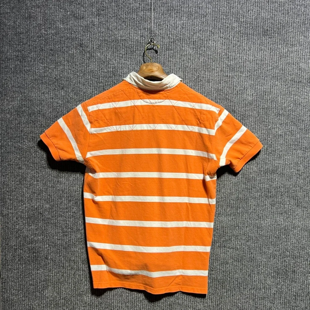 Polo Ralph Lauren Rugby Shirt Mens L Orange White Striped Quilted Short Sleeve